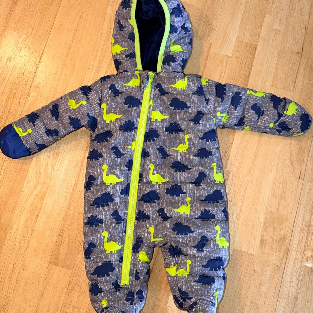 Koala Baby 0–3M Dino Puffer Snowsuit Hooded Footed Winter Bunting